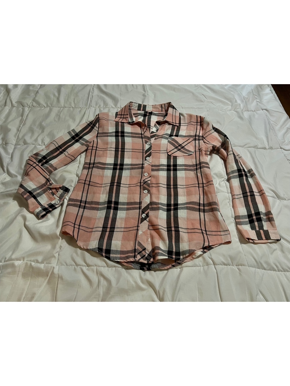 Pink and Black Plaid Button-Up long sleeve Shirt Womens Size Small Country